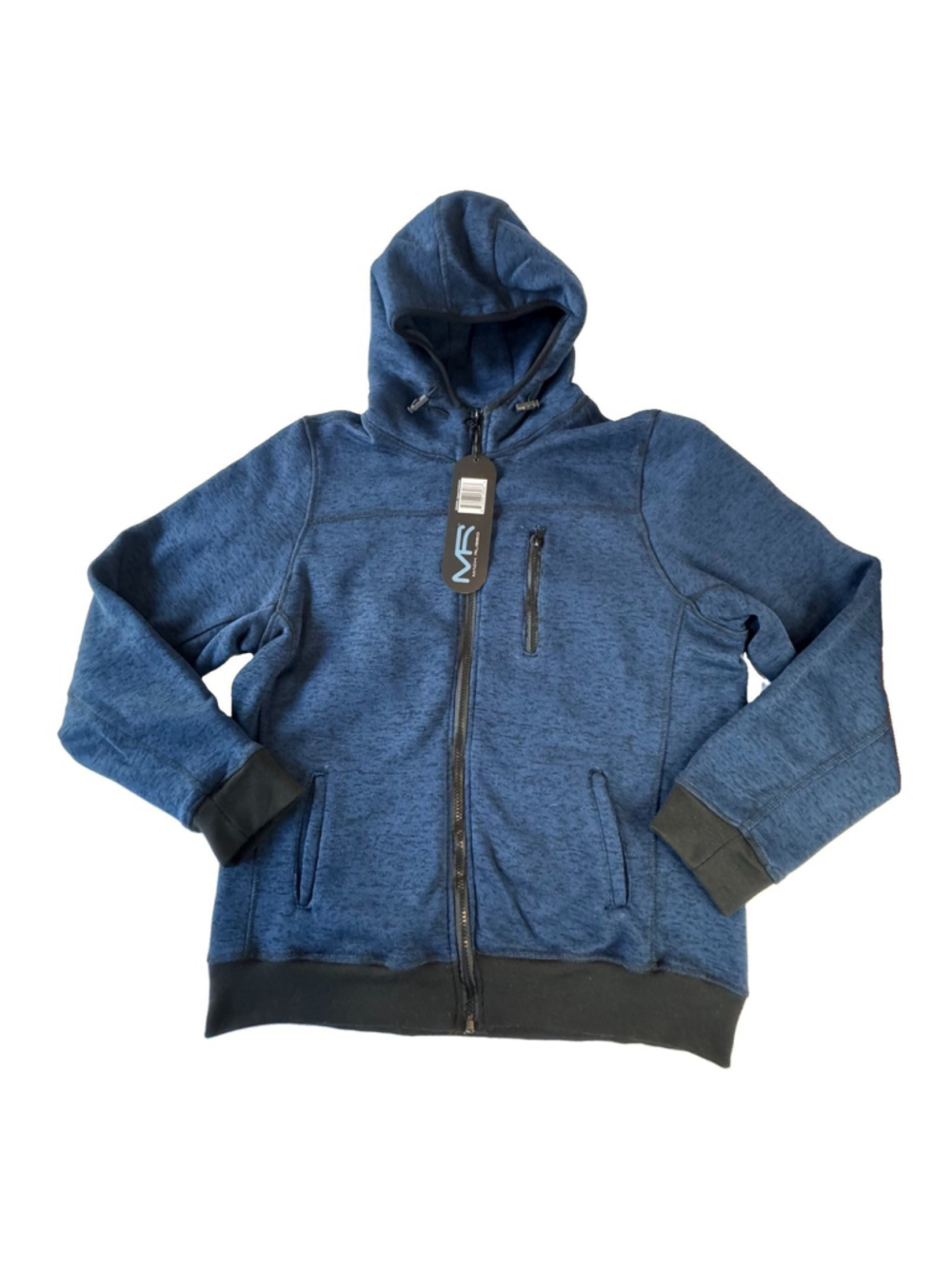 NWT Mack Russo Blue Fleece Jacket Hooded Size:M Full Zippered Soft Shell Men